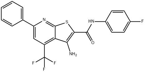 3-amino-N-(4-fluorophenyl)-6-phenyl-4-(trifluoromethyl)thieno[2,3-b]pyridine-2-carboxamide 结构式