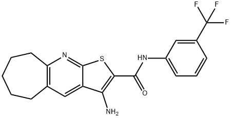 3-amino-N-[3-(trifluoromethyl)phenyl]-6,7,8,9-tetrahydro-5H-cyclohepta[b]thieno[3,2-e]pyridine-2-carboxamide 结构式