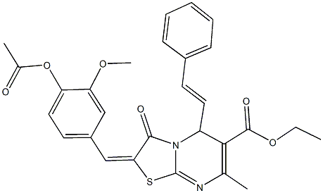 ethyl 2-[4-(acetyloxy)-3-methoxybenzylidene]-7-methyl-3-oxo-5-(2-phenylvinyl)-2,3-dihydro-5H-[1,3]thiazolo[3,2-a]pyrimidine-6-carboxylate 结构式