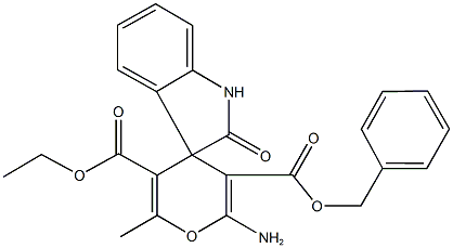 3'-benzyl 5'-ethyl 2'-amino-6'-methyl-1,3-dihydro-2-oxospiro[2H-indole-3,4'-(4'H)-pyran]-3',5'-dicarboxylate 结构式