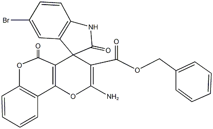 benzyl 2'-amino-5-bromo-1,3-dihydro-2,5'-dioxospiro[2H-indole-3,4'-(4'H,5'H)-pyrano[3,2-c]chromene]-3'-carboxylate 结构式