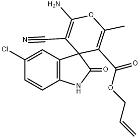 allyl 6-amino-5'-chloro-5-cyano-1',3'-dihydro-2-methyl-2'-oxospiro[4H-pyran-4,3'-(2'H)-indole]-3-carboxylate 结构式