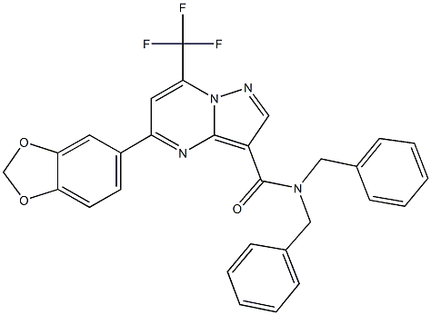 5-(1,3-benzodioxol-5-yl)-N,N-dibenzyl-7-(trifluoromethyl)pyrazolo[1,5-a]pyrimidine-3-carboxamide 结构式