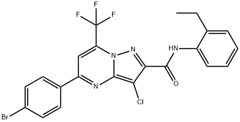 5-(4-bromophenyl)-3-chloro-N-(2-ethylphenyl)-7-(trifluoromethyl)pyrazolo[1,5-a]pyrimidine-2-carboxamide 结构式