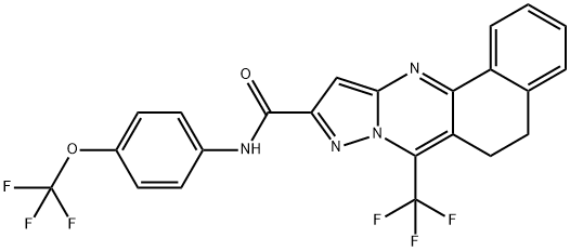 N-[4-(trifluoromethoxy)phenyl]-7-(trifluoromethyl)-5,6-dihydrobenzo[h]pyrazolo[5,1-b]quinazoline-10-carboxamide 结构式