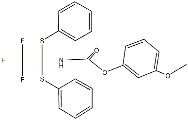 3-methoxyphenyl 2,2,2-trifluoro-1,1-bis(phenylsulfanyl)ethylcarbamate 结构式