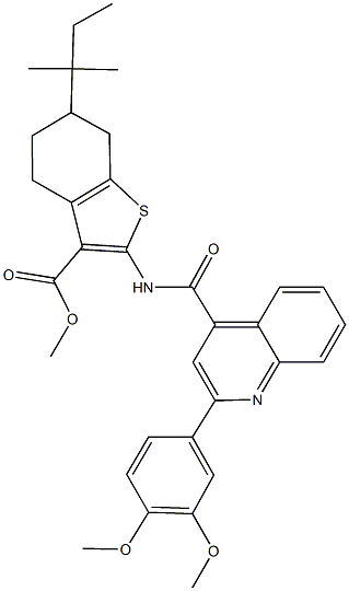 methyl 2-({[2-(3,4-dimethoxyphenyl)-4-quinolinyl]carbonyl}amino)-6-tert-pentyl-4,5,6,7-tetrahydro-1-benzothiophene-3-carboxylate 结构式