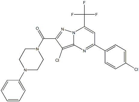 3-chloro-5-(4-chlorophenyl)-2-[(4-phenyl-1-piperazinyl)carbonyl]-7-(trifluoromethyl)pyrazolo[1,5-a]pyrimidine 结构式