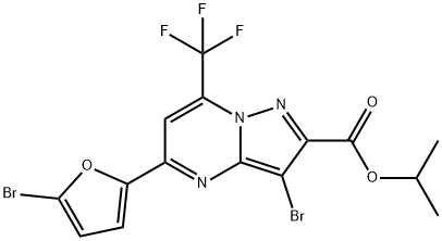 isopropyl 3-bromo-5-(5-bromo-2-furyl)-7-(trifluoromethyl)pyrazolo[1,5-a]pyrimidine-2-carboxylate 结构式