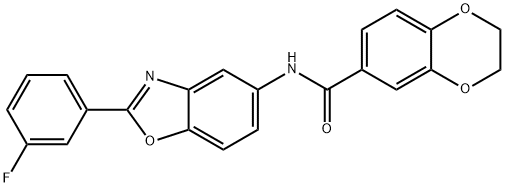 N-[2-(3-fluorophenyl)-1,3-benzoxazol-5-yl]-2,3-dihydro-1,4-benzodioxine-6-carboxamide 结构式