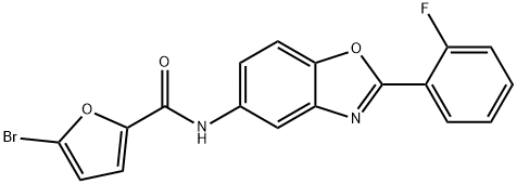 5-bromo-N-[2-(2-fluorophenyl)-1,3-benzoxazol-5-yl]-2-furamide 结构式