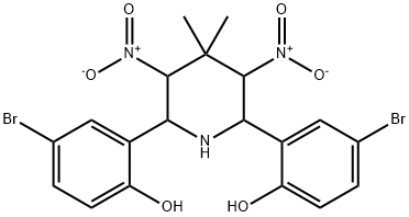 4-bromo-2-{6-(5-bromo-2-hydroxyphenyl)-3,5-dinitro-4,4-dimethyl-2-piperidinyl}phenol 结构式