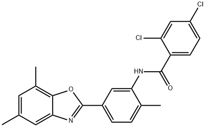 2,4-dichloro-N-[5-(5,7-dimethyl-1,3-benzoxazol-2-yl)-2-methylphenyl]benzamide 结构式