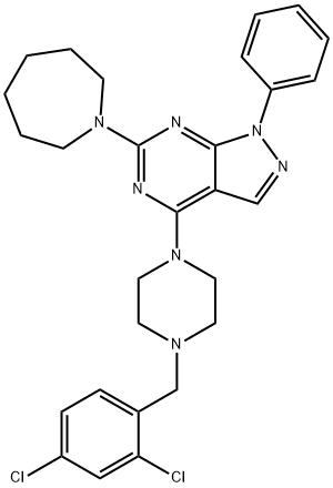 6-(1-azepanyl)-4-[4-(2,4-dichlorobenzyl)-1-piperazinyl]-1-phenyl-1H-pyrazolo[3,4-d]pyrimidine 结构式