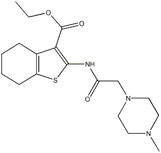 ethyl 2-{[(4-methyl-1-piperazinyl)acetyl]amino}-4,5,6,7-tetrahydro-1-benzothiophene-3-carboxylate 结构式