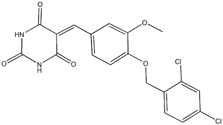 5-{4-[(2,4-dichlorobenzyl)oxy]-3-methoxybenzylidene}-2,4,6(1H,3H,5H)-pyrimidinetrione 结构式