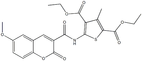diethyl 5-{[(6-methoxy-2-oxo-2H-chromen-3-yl)carbonyl]amino}-3-methyl-2,4-thiophenedicarboxylate 结构式
