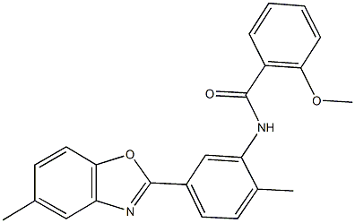 2-methoxy-N-[2-methyl-5-(5-methyl-1,3-benzoxazol-2-yl)phenyl]benzamide 结构式