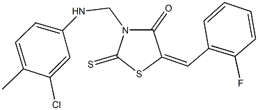 3-[(3-chloro-4-methylanilino)methyl]-5-(2-fluorobenzylidene)-2-thioxo-1,3-thiazolidin-4-one 结构式