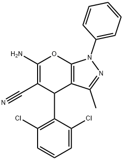 6-amino-4-(2,6-dichlorophenyl)-3-methyl-1-phenyl-1,4-dihydropyrano[2,3-c]pyrazole-5-carbonitrile 结构式