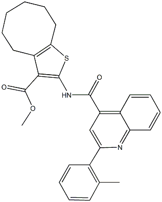 methyl 2-({[2-(2-methylphenyl)-4-quinolinyl]carbonyl}amino)-4,5,6,7,8,9-hexahydrocycloocta[b]thiophene-3-carboxylate 结构式