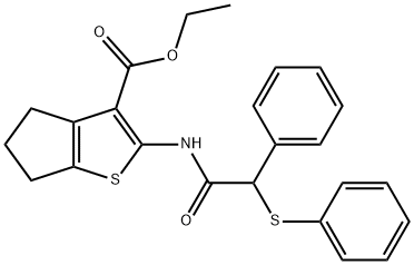 ethyl 2-{[phenyl(phenylsulfanyl)acetyl]amino}-5,6-dihydro-4H-cyclopenta[b]thiophene-3-carboxylate 结构式