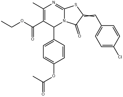 ethyl 5-[4-(acetyloxy)phenyl]-2-(4-chlorobenzylidene)-7-methyl-3-oxo-2,3-dihydro-5H-[1,3]thiazolo[3,2-a]pyrimidine-6-carboxylate 结构式