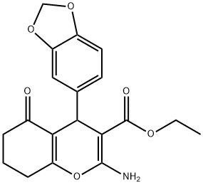 ethyl 2-amino-4-(1,3-benzodioxol-5-yl)-5-oxo-5,6,7,8-tetrahydro-4H-chromene-3-carboxylate 结构式