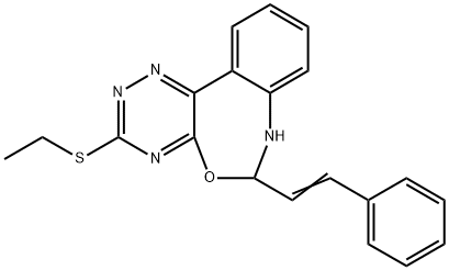 ethyl 6-(2-phenylvinyl)-6,7-dihydro[1,2,4]triazino[5,6-d][3,1]benzoxazepin-3-yl sulfide 结构式