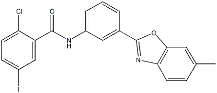 2-chloro-5-iodo-N-[3-(6-methyl-1,3-benzoxazol-2-yl)phenyl]benzamide 结构式