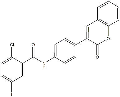 2-chloro-5-iodo-N-[4-(2-oxo-2H-chromen-3-yl)phenyl]benzamide 结构式