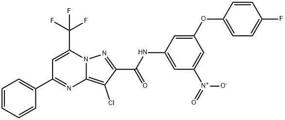 3-chloro-N-{3-(4-fluorophenoxy)-5-nitrophenyl}-5-phenyl-7-(trifluoromethyl)pyrazolo[1,5-a]pyrimidine-2-carboxamide 结构式