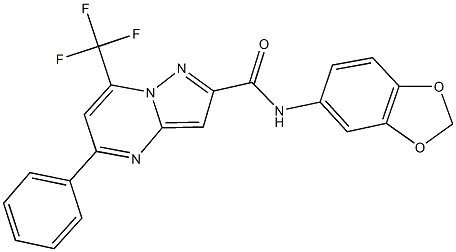 N-(1,3-benzodioxol-5-yl)-5-phenyl-7-(trifluoromethyl)pyrazolo[1,5-a]pyrimidine-2-carboxamide 结构式