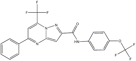 5-phenyl-N-[4-(trifluoromethoxy)phenyl]-7-(trifluoromethyl)pyrazolo[1,5-a]pyrimidine-2-carboxamide 结构式