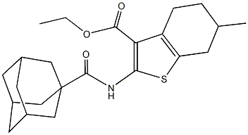 ethyl 2-[(1-adamantylcarbonyl)amino]-6-methyl-4,5,6,7-tetrahydro-1-benzothiophene-3-carboxylate 结构式