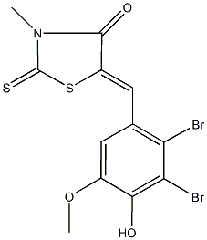 5-(2,3-dibromo-4-hydroxy-5-methoxybenzylidene)-3-methyl-2-thioxo-1,3-thiazolidin-4-one 结构式