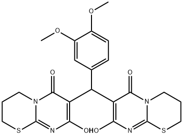 7-[(3,4-dimethoxyphenyl)(8-hydroxy-6-oxo-3,4-dihydro-2H,6H-pyrimido[2,1-b][1,3]thiazin-7-yl)methyl]-8-hydroxy-3,4-dihydro-2H,6H-pyrimido[2,1-b][1,3]thiazin-6-one 结构式