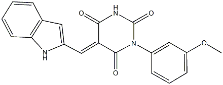 5-(1H-indol-2-ylmethylene)-1-(3-methoxyphenyl)-2,4,6(1H,3H,5H)-pyrimidinetrione 结构式