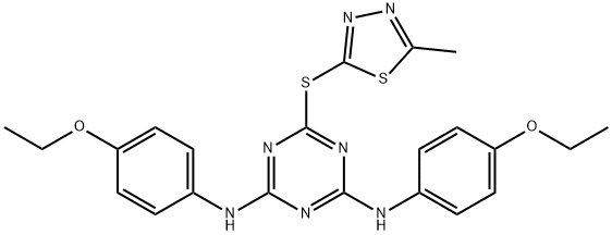 N-{4-(4-ethoxyanilino)-6-[(5-methyl-1,3,4-thiadiazol-2-yl)sulfanyl]-1,3,5-triazin-2-yl}-N-(4-ethoxyphenyl)amine 结构式