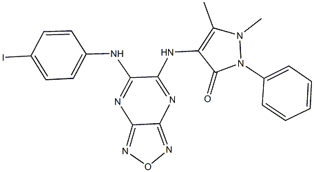 4-{[6-(4-iodoanilino)[1,2,5]oxadiazolo[3,4-b]pyrazin-5-yl]amino}-1,5-dimethyl-2-phenyl-1,2-dihydro-3H-pyrazol-3-one 结构式