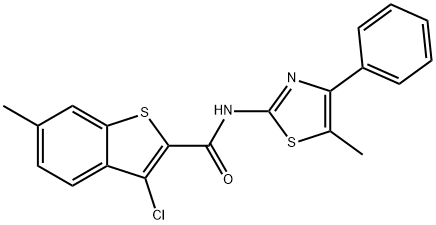 3-chloro-6-methyl-N-(5-methyl-4-phenyl-1,3-thiazol-2-yl)-1-benzothiophene-2-carboxamide 结构式