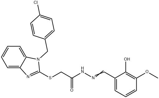 2-{[1-(4-chlorobenzyl)-1H-benzimidazol-2-yl]sulfanyl}-N'-(2-hydroxy-3-methoxybenzylidene)acetohydrazide 结构式