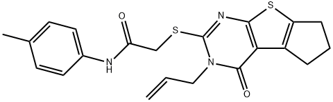 2-[(3-allyl-4-oxo-3,5,6,7-tetrahydro-4H-cyclopenta[4,5]thieno[2,3-d]pyrimidin-2-yl)sulfanyl]-N-(4-methylphenyl)acetamide 结构式