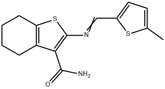 2-{[(5-methyl-2-thienyl)methylene]amino}-4,5,6,7-tetrahydro-1-benzothiophene-3-carboxamide 结构式