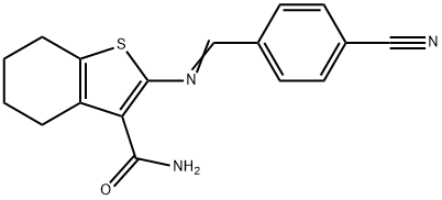 2-[(4-cyanobenzylidene)amino]-4,5,6,7-tetrahydro-1-benzothiophene-3-carboxamide 结构式