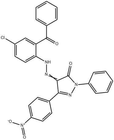 3-{4-nitrophenyl}-1-phenyl-1H-pyrazole-4,5-dione 4-[(2-benzoyl-4-chlorophenyl)hydrazone] 结构式