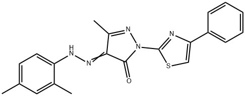 3-methyl-1-(4-phenyl-1,3-thiazol-2-yl)-1H-pyrazole-4,5-dione 4-[(2,4-dimethylphenyl)hydrazone] 结构式