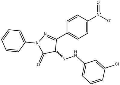 3-{4-nitrophenyl}-1-phenyl-1H-pyrazole-4,5-dione 4-[(3-chlorophenyl)hydrazone] 结构式