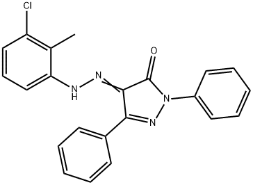 1,3-diphenyl-1H-pyrazole-4,5-dione 4-[(3-chloro-2-methylphenyl)hydrazone] 结构式