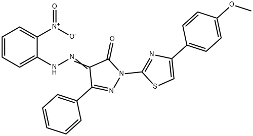 1-[4-(4-methoxyphenyl)-1,3-thiazol-2-yl]-3-phenyl-1H-pyrazole-4,5-dione 4-({2-nitrophenyl}hydrazone) 结构式